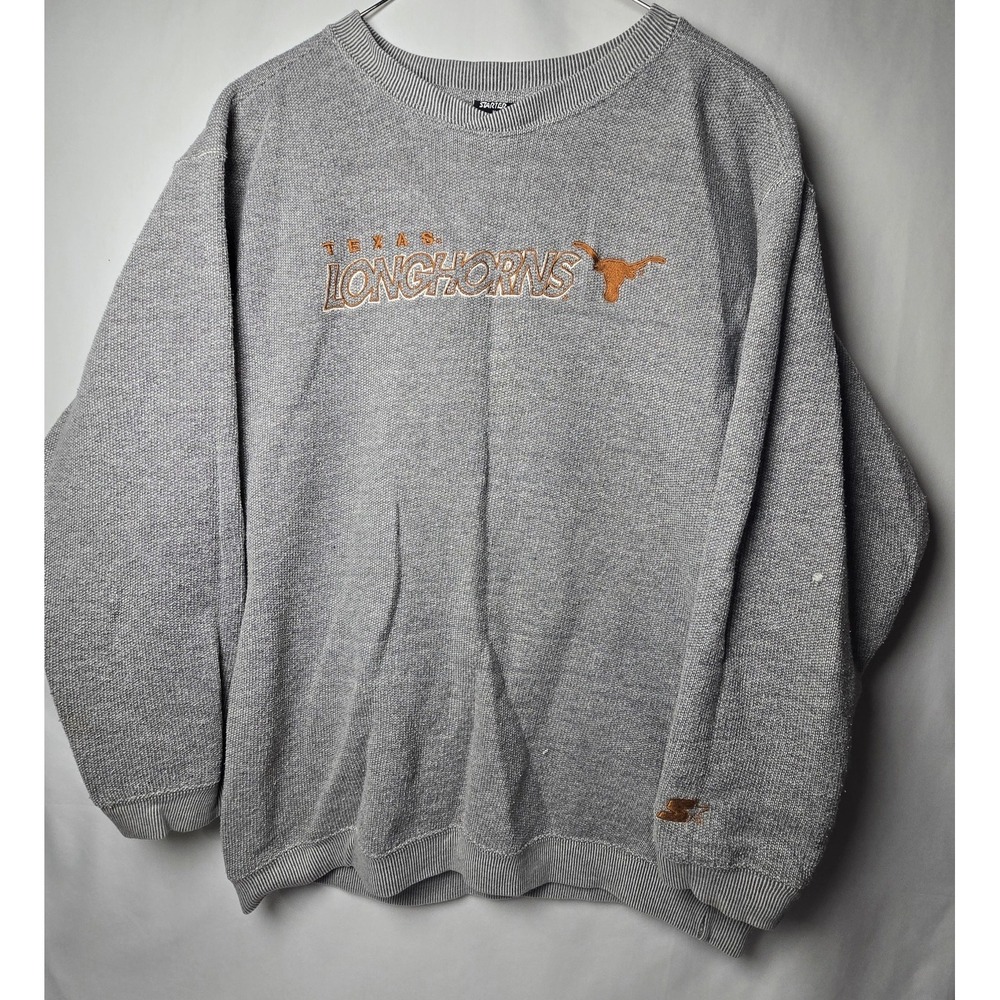 Vintage Texas Longhorns Men's Med Starter Sweater Gray Embroidered Logo Pullover